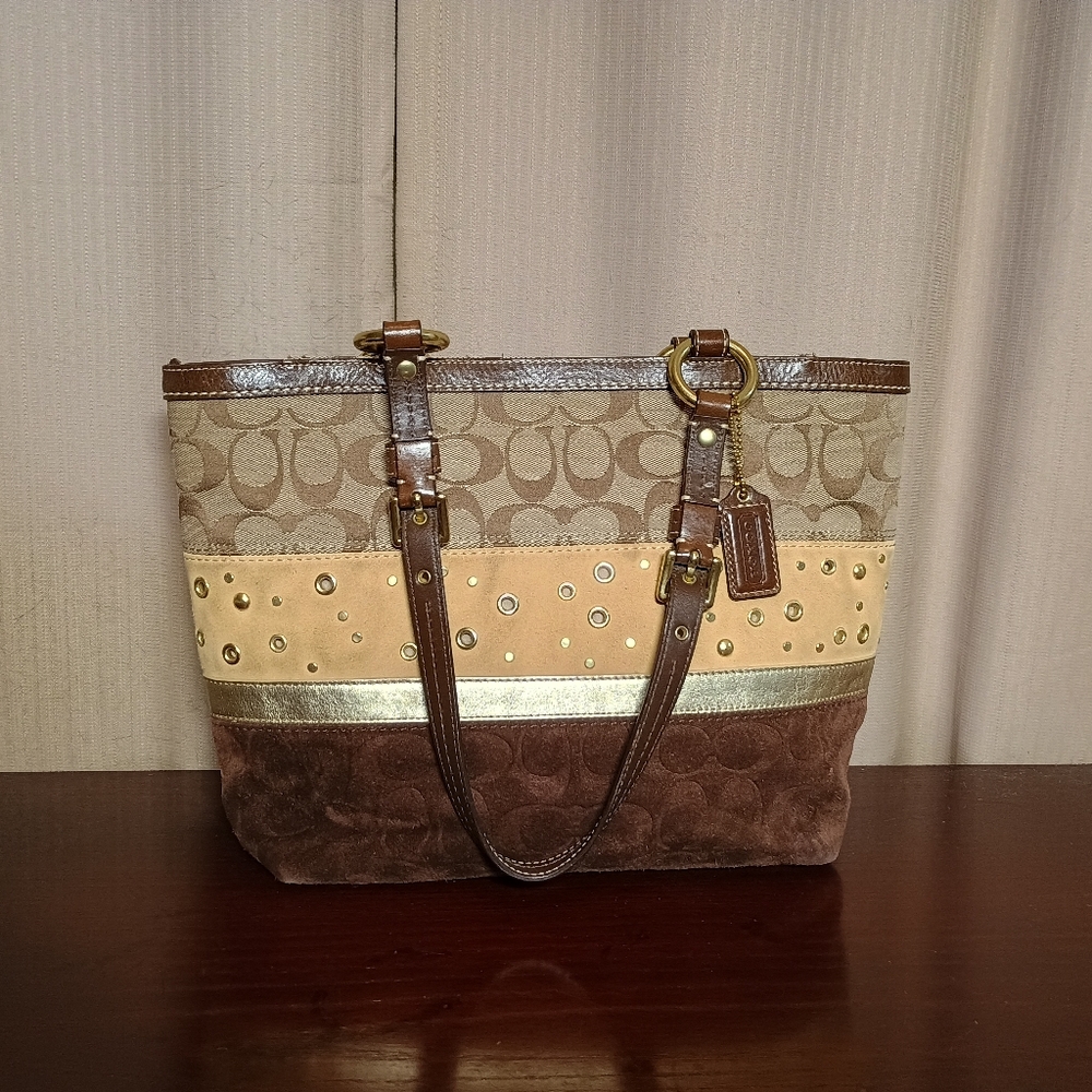 Coach Pierced East West Patchwork Tote